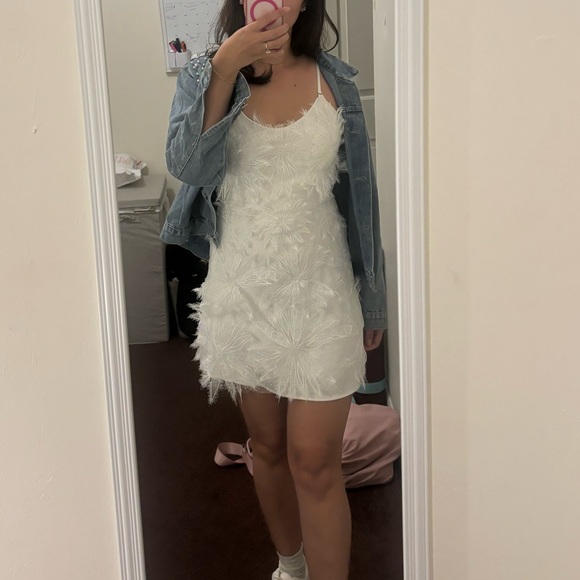 INAMORE Womens Size M Mariposa Little White Dress Mini Lace Appliqué Flowers - Picture 15 of 16